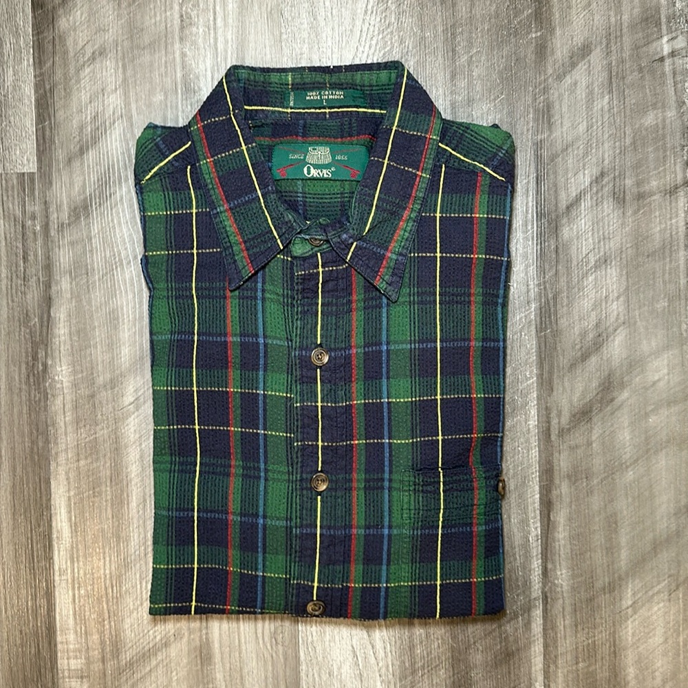 Orvis Seersucker Short Sleeve Button Down Shirt - Large